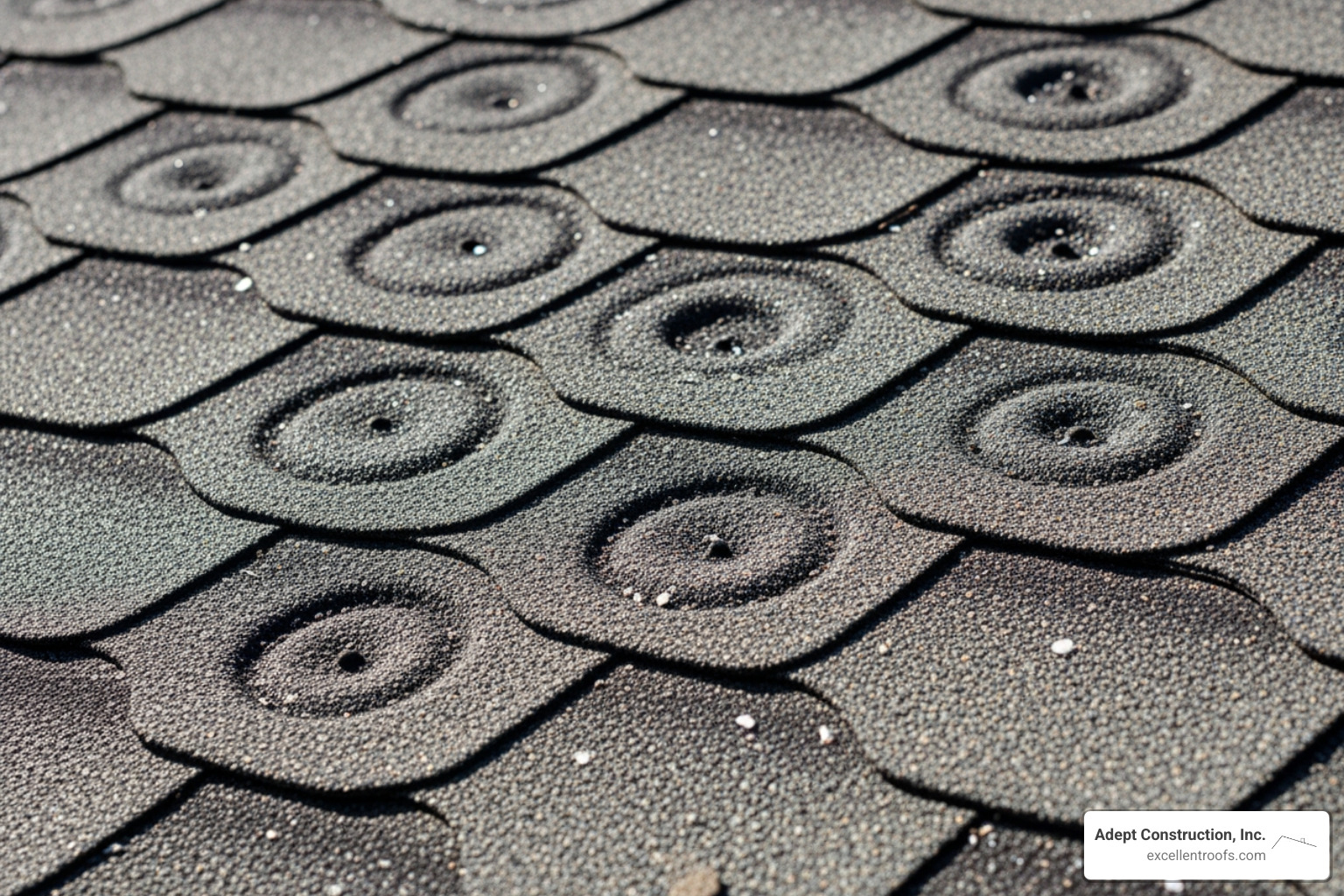 Hail damage on an asphalt shingle - residential roof repair Naperville