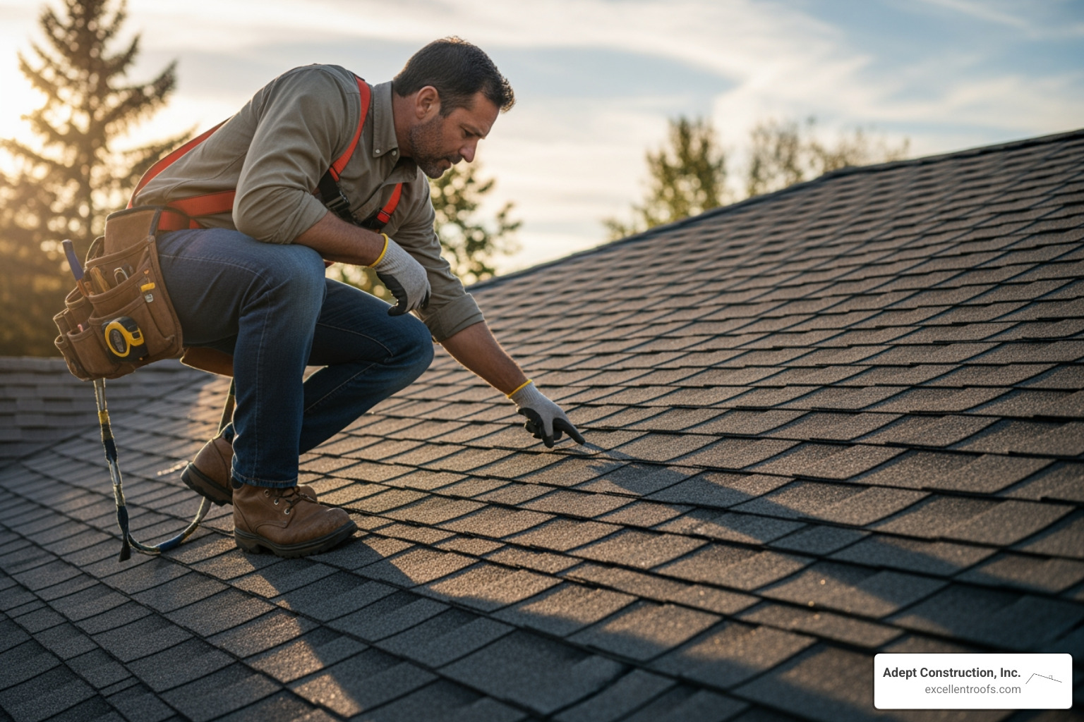 A roofing professional safely inspecting a roof - residential roof repair Naperville