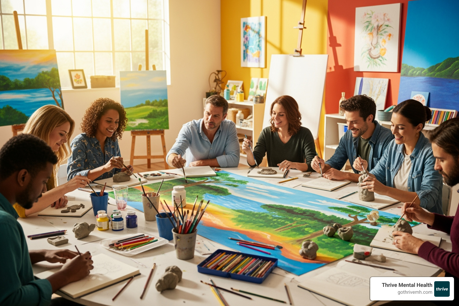 A completed mandala drawing, colorful and intricate - group art therapy activities for mental health