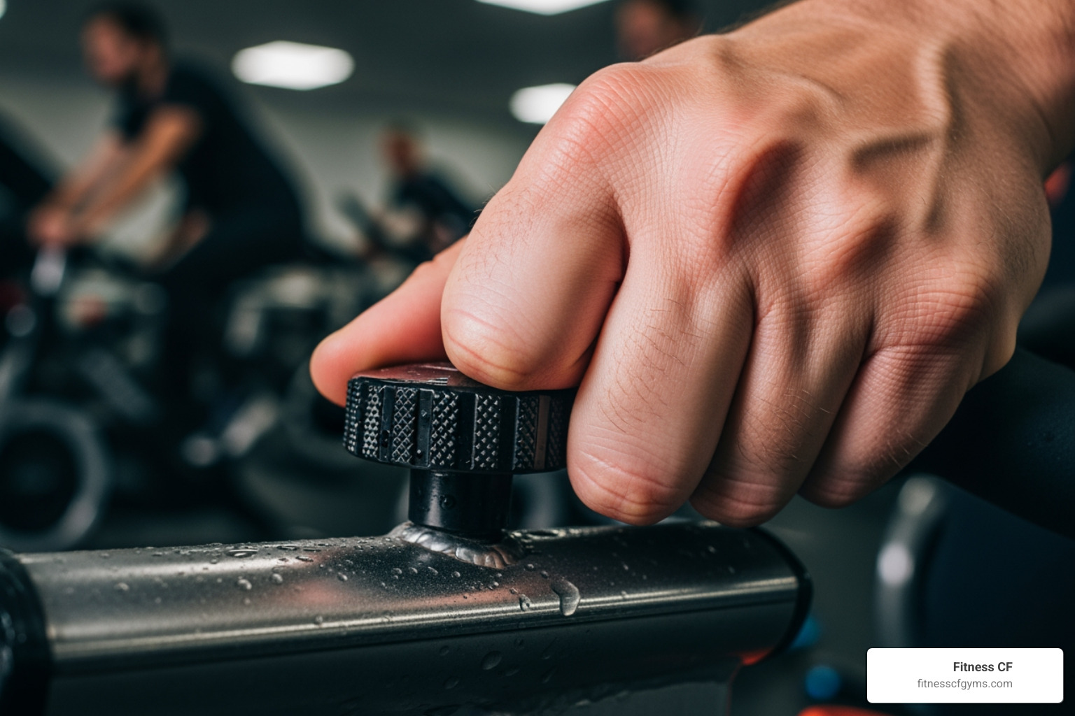 person adjusting resistance on a spin bike - spin class orlando fl person adjusting resistance on a spin bike - spin class orlando fl