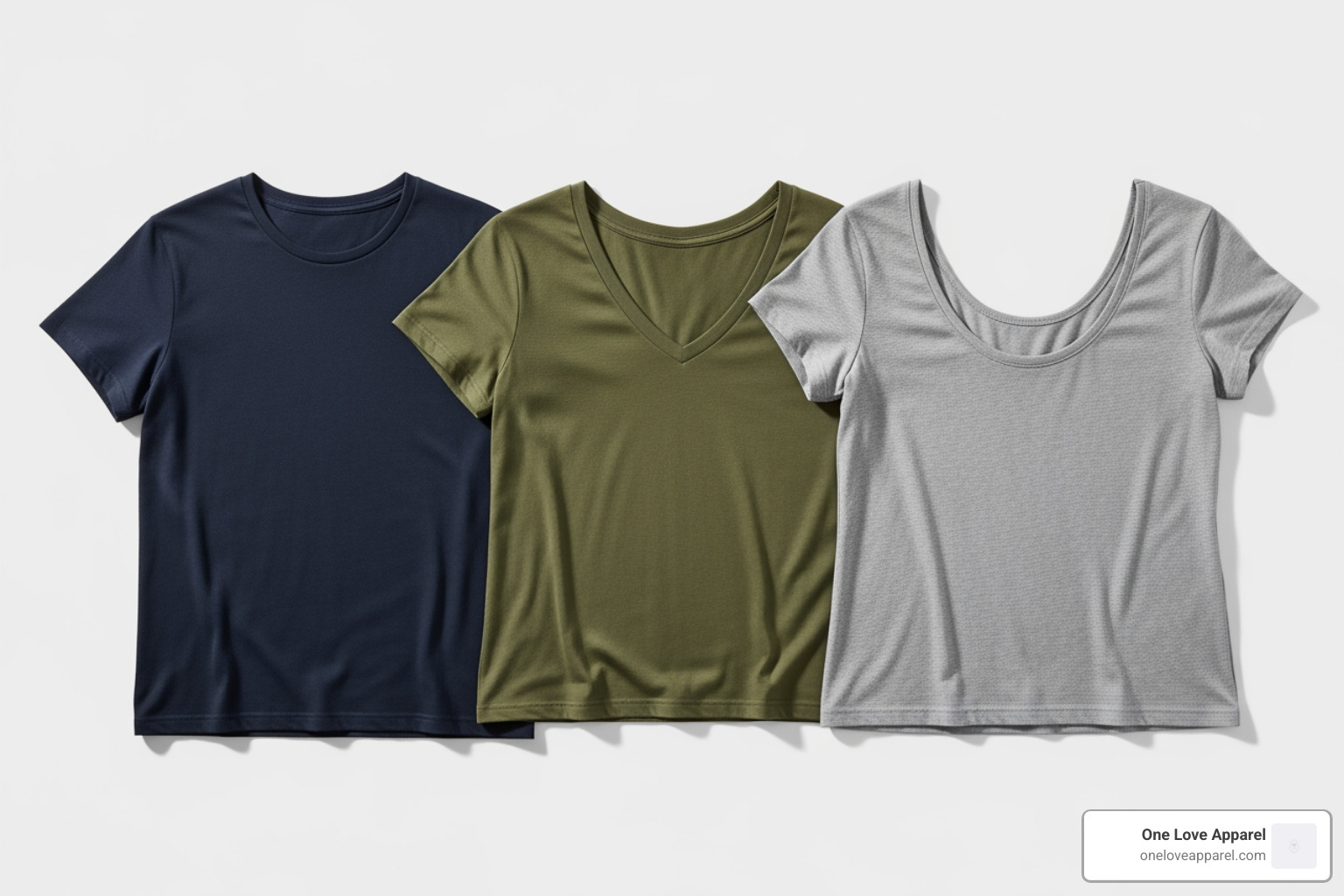 illustrating different t-shirt necklines (Crew, V-neck, Scoop) - super soft cotton tees illustrating different t-shirt necklines (Crew, V-neck, Scoop) - super soft cotton tees