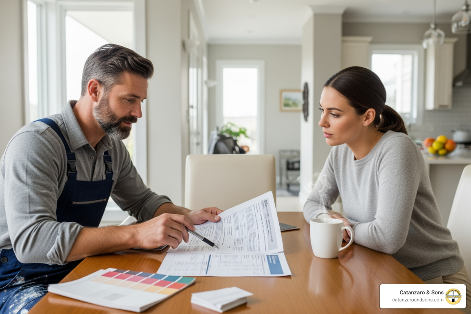 painter providing detailed quote to homeowner - bristol painting services painter providing detailed quote to homeowner - bristol painting services