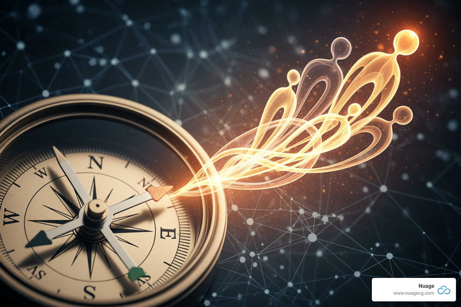 A compass pointing towards business goals, overlaid on a network diagram representing business processes. - NetSuite strategic guidance A compass pointing towards business goals, overlaid on a network diagram representing business processes. - NetSuite strategic guidance