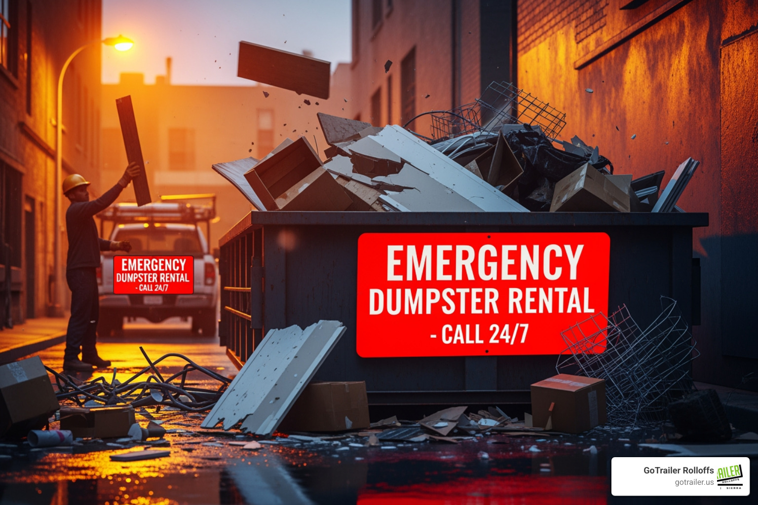 Person on the phone scheduling a dumpster delivery - Emergency dumpster rental Person on the phone scheduling a dumpster delivery - Emergency dumpster rental