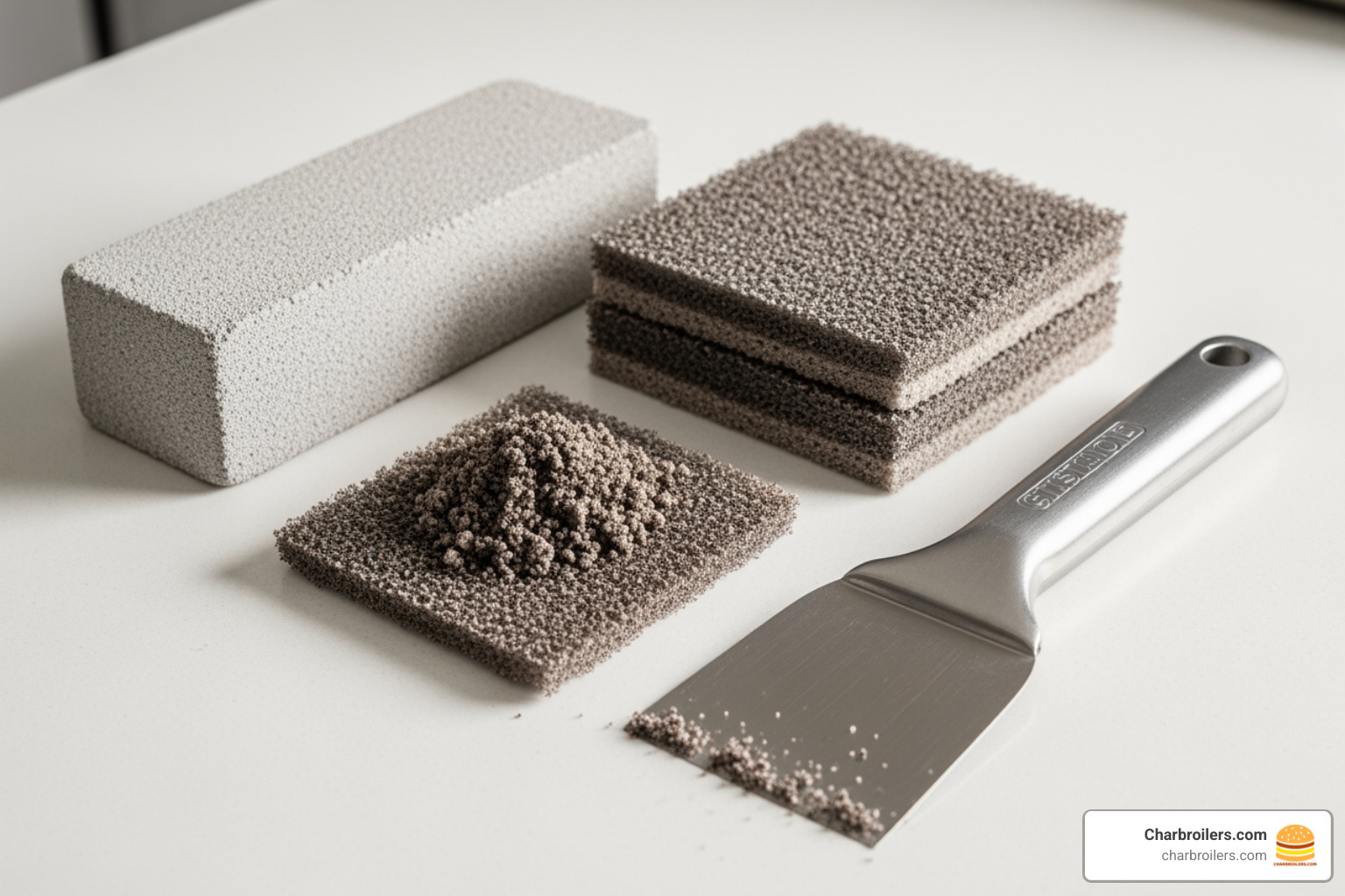essential griddle deep cleaning tools like a griddle brick, pads, and scraper - how often should you clean a commercial griddle