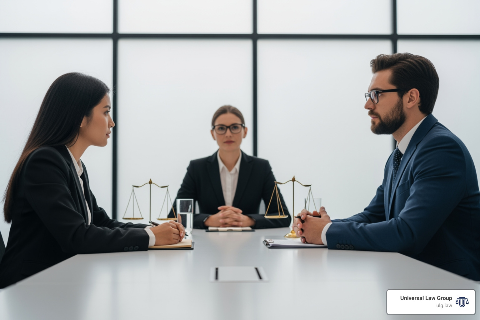 two parties sitting across from a neutral arbitrator at a conference table - what is arbitration