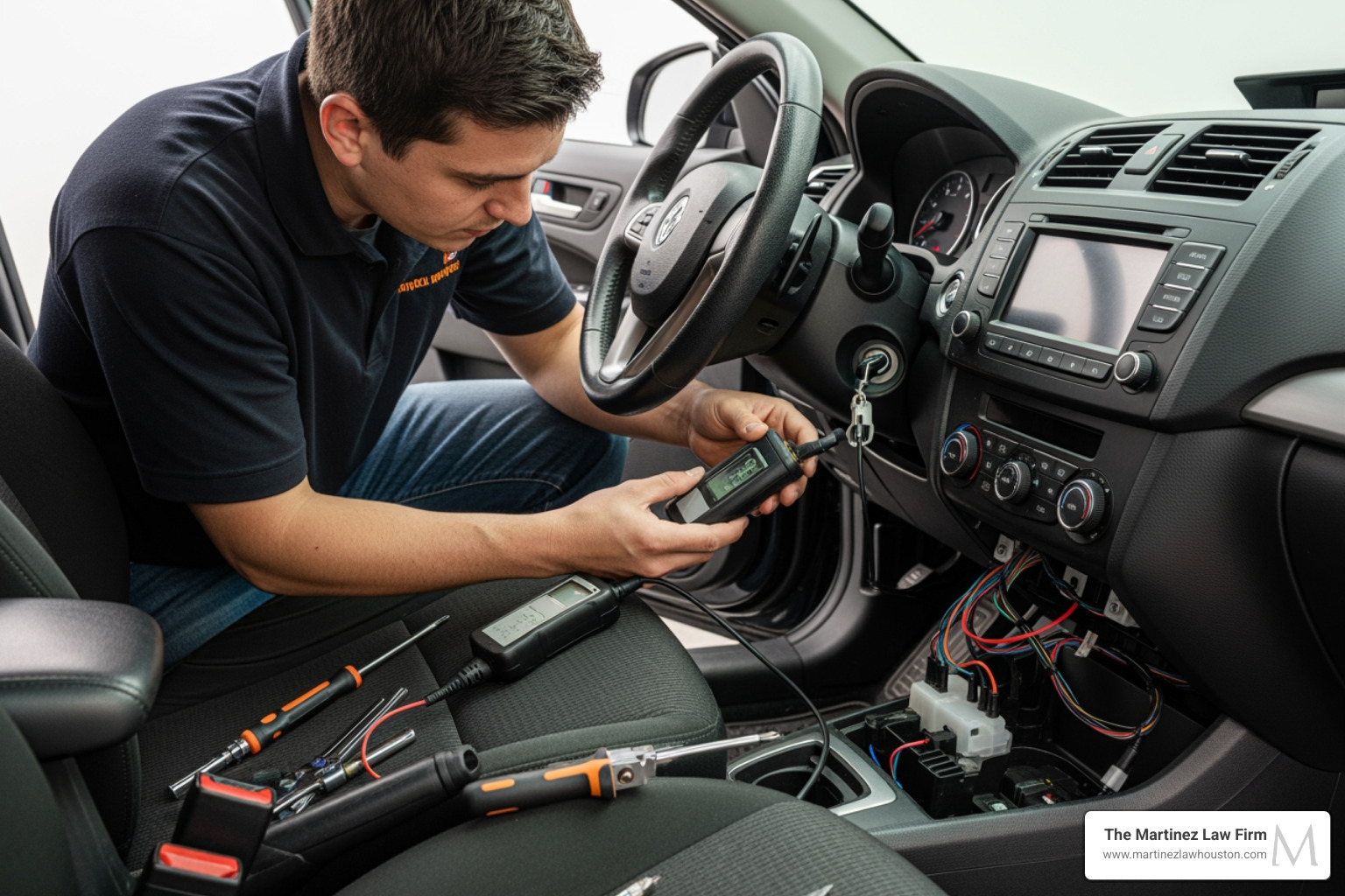 Image of a person installing an ignition interlock device - how much is a DWI fine Image of a person installing an ignition interlock device - how much is a DWI fine
