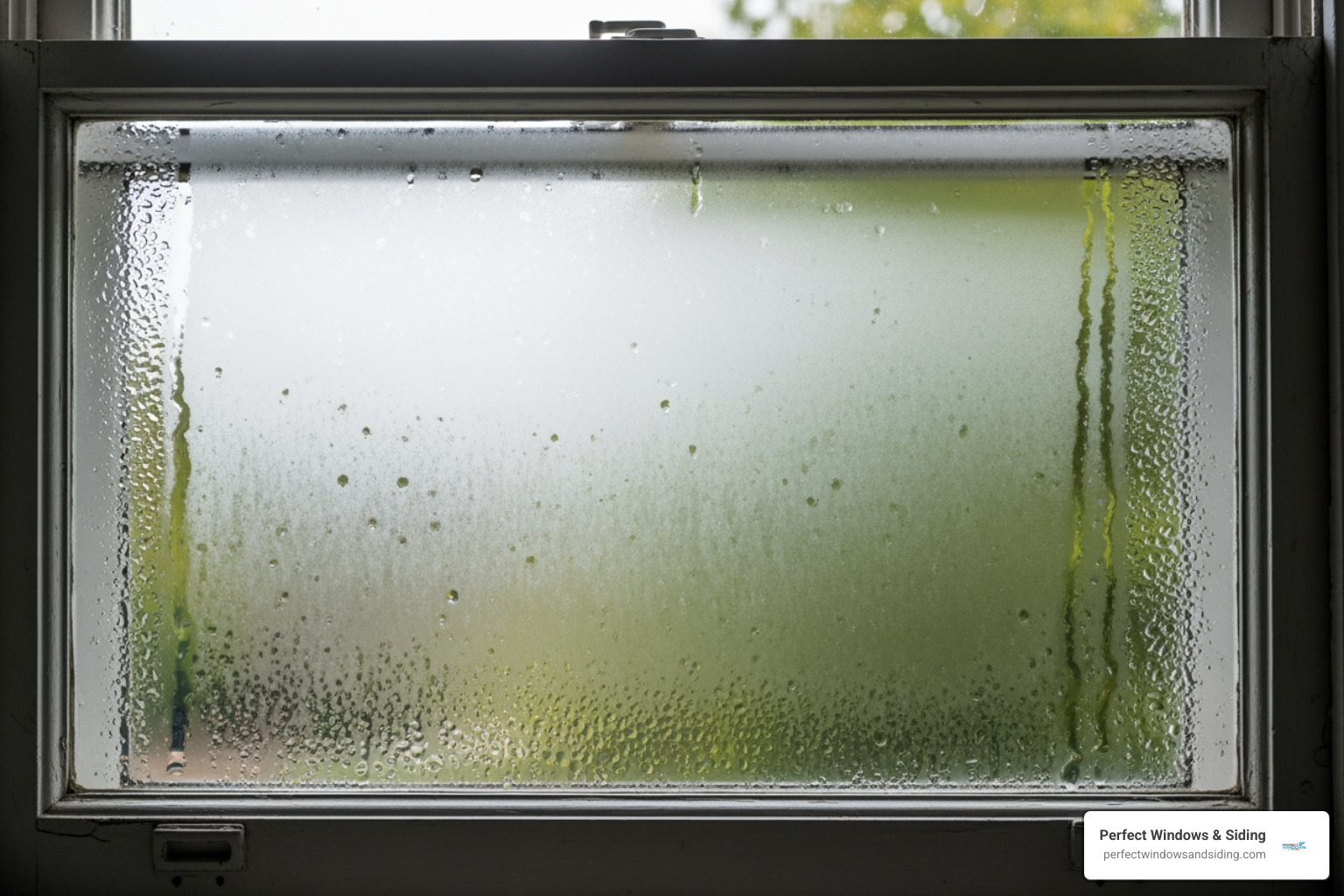 Image of a window with condensation between the panes - Barrington window replacement