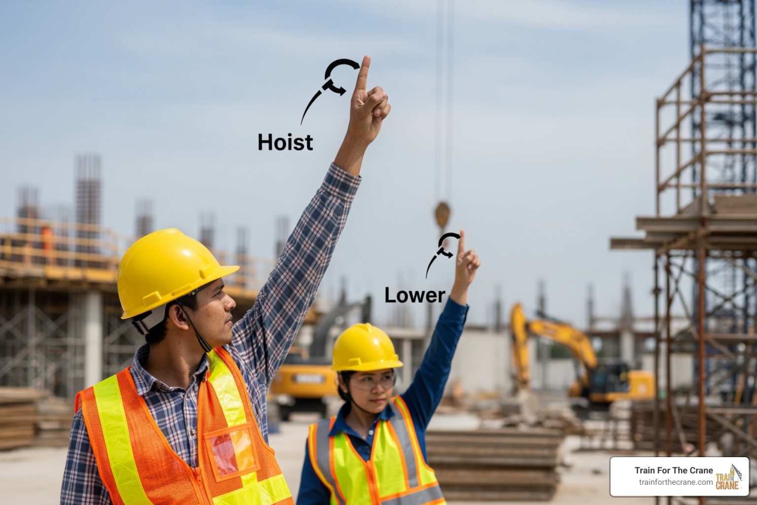 crane hand signals hoist lower - crane hand signals