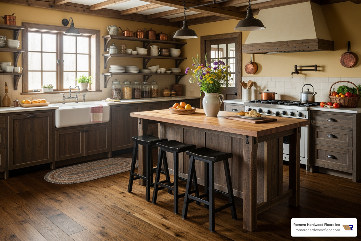rustic kitchen featuring dark, wide plank engineered wood floors - best wide plank engineered wood flooring rustic kitchen featuring dark, wide plank engineered wood floors - best wide plank engineered wood flooring