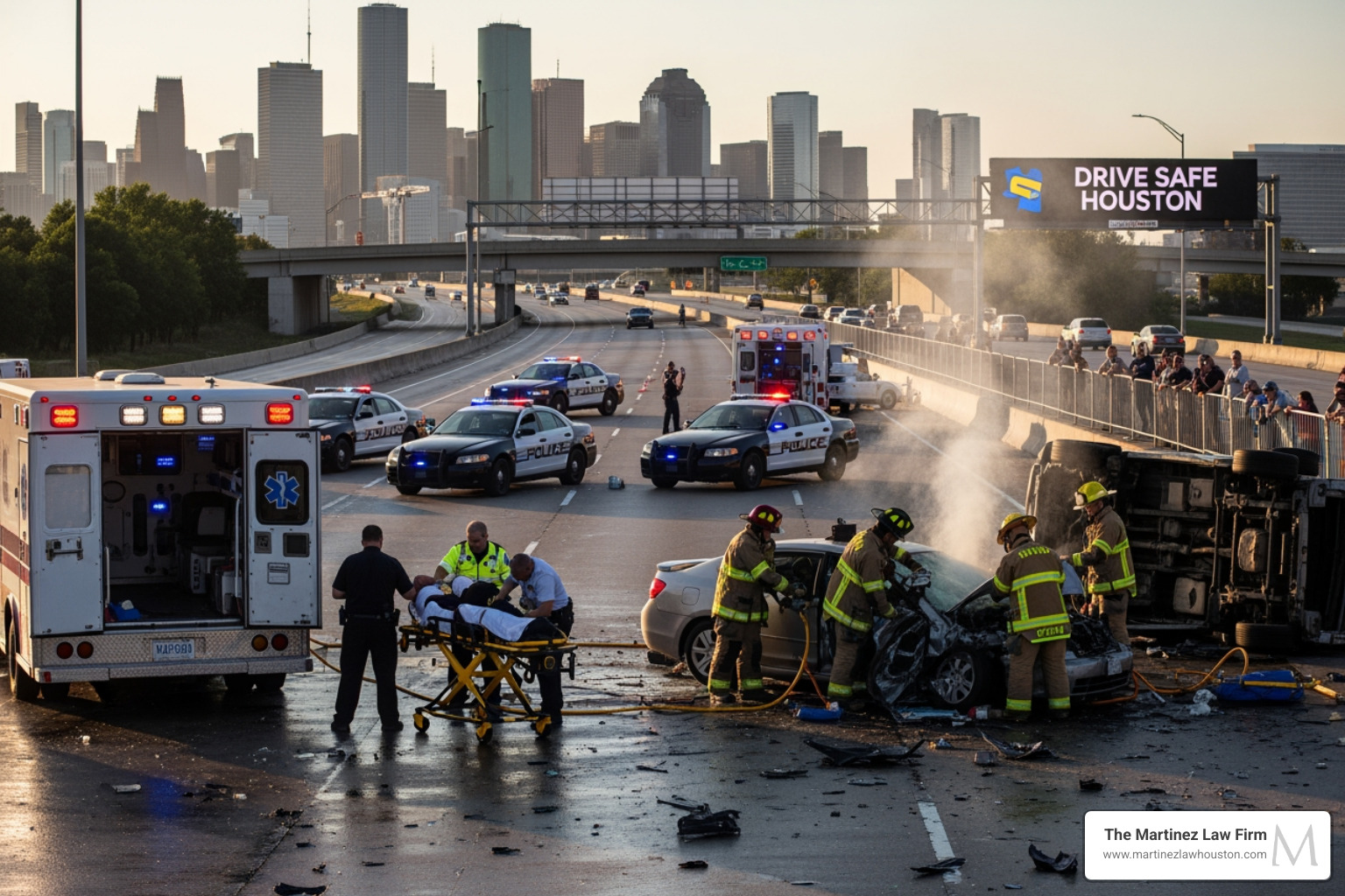 of a car crash scene with emergency services in Houston - DWI statistics​