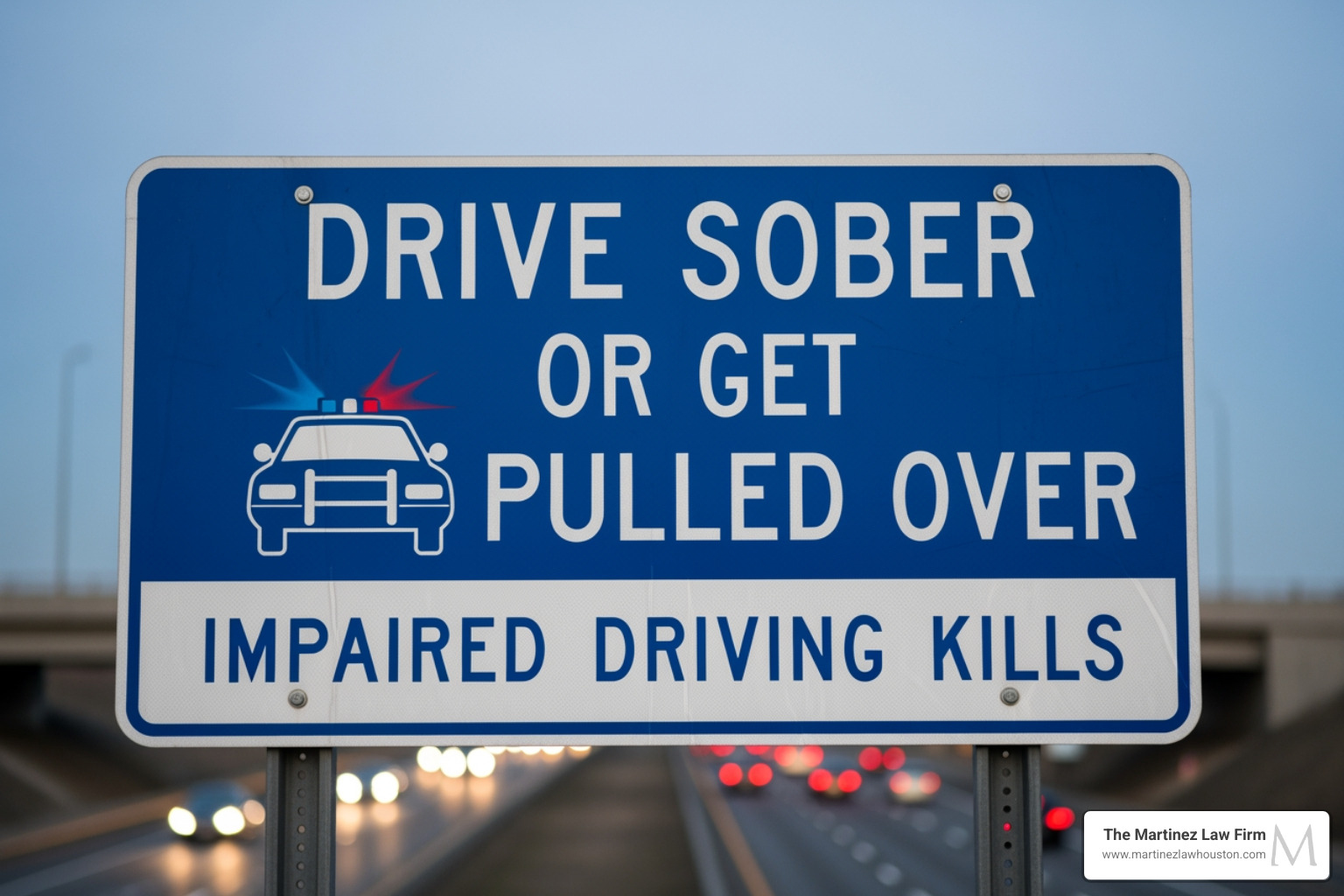 Road sign warning about DWI consequences, with blurred background - 4th degree DWI​