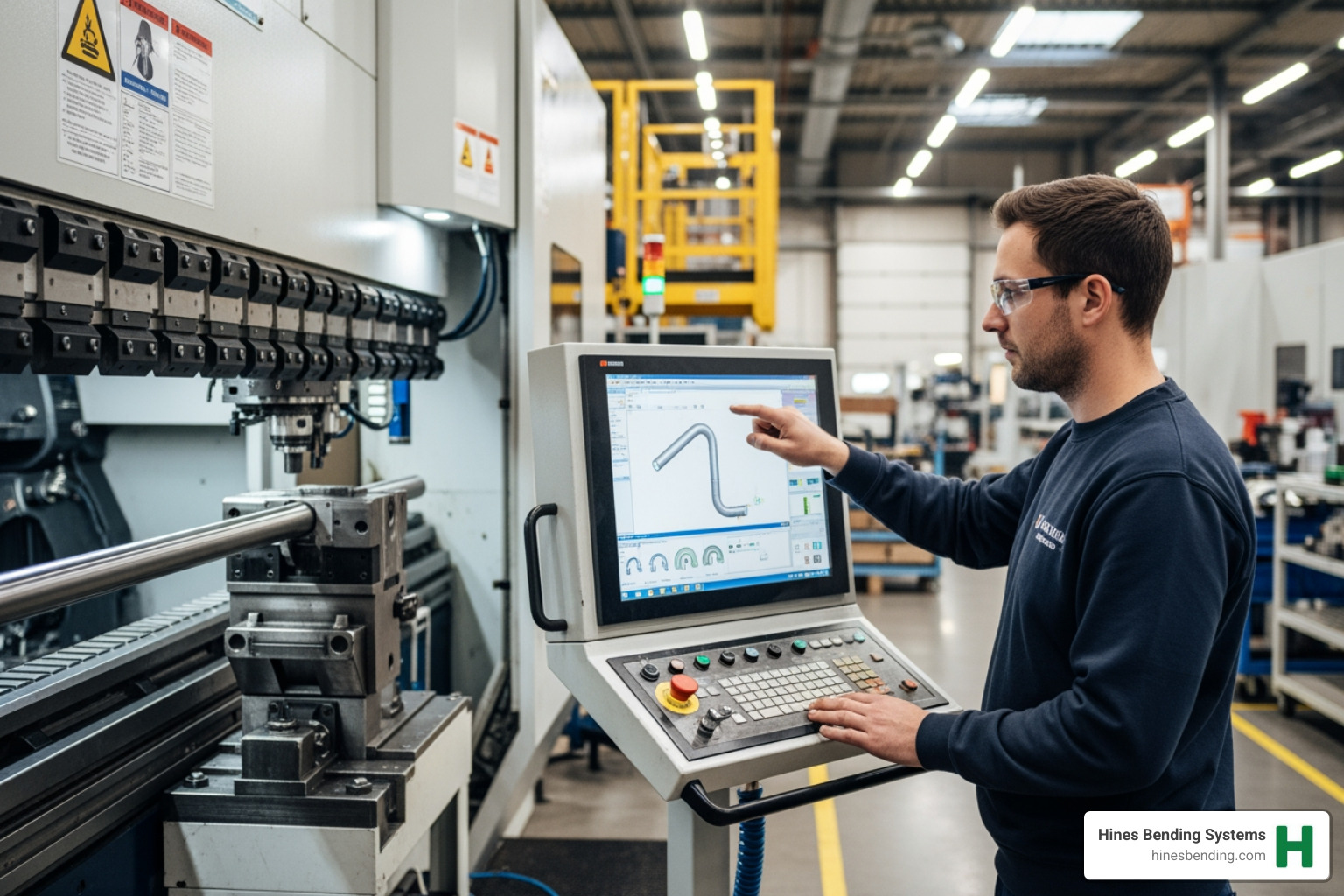 Hines operator programming CNC bender - steel tube bending machine