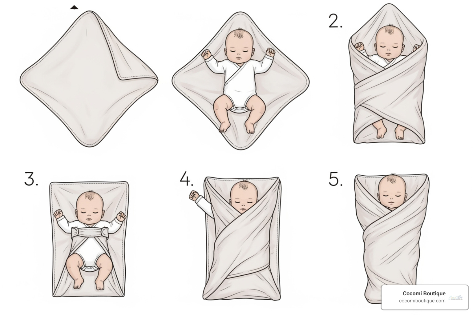 illustration of diamond swaddle technique steps - infant swaddle blanket illustration of diamond swaddle technique steps - infant swaddle blanket