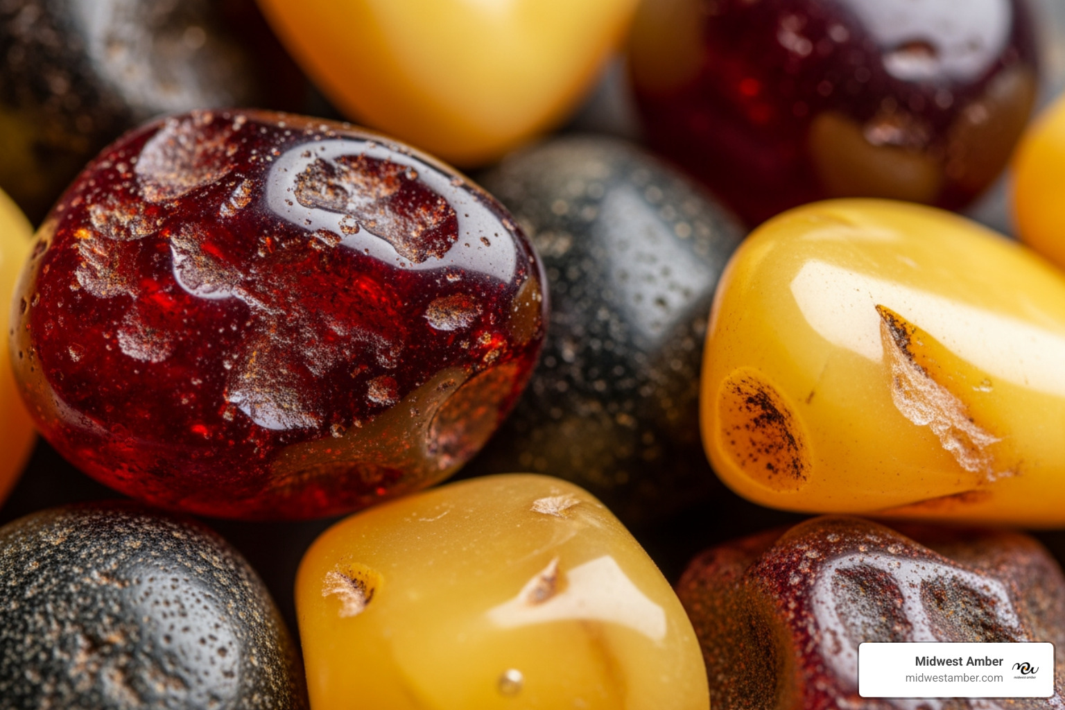 Raw amber pieces in various natural colors like honey, cherry, and butterscotch - Amber necklace men