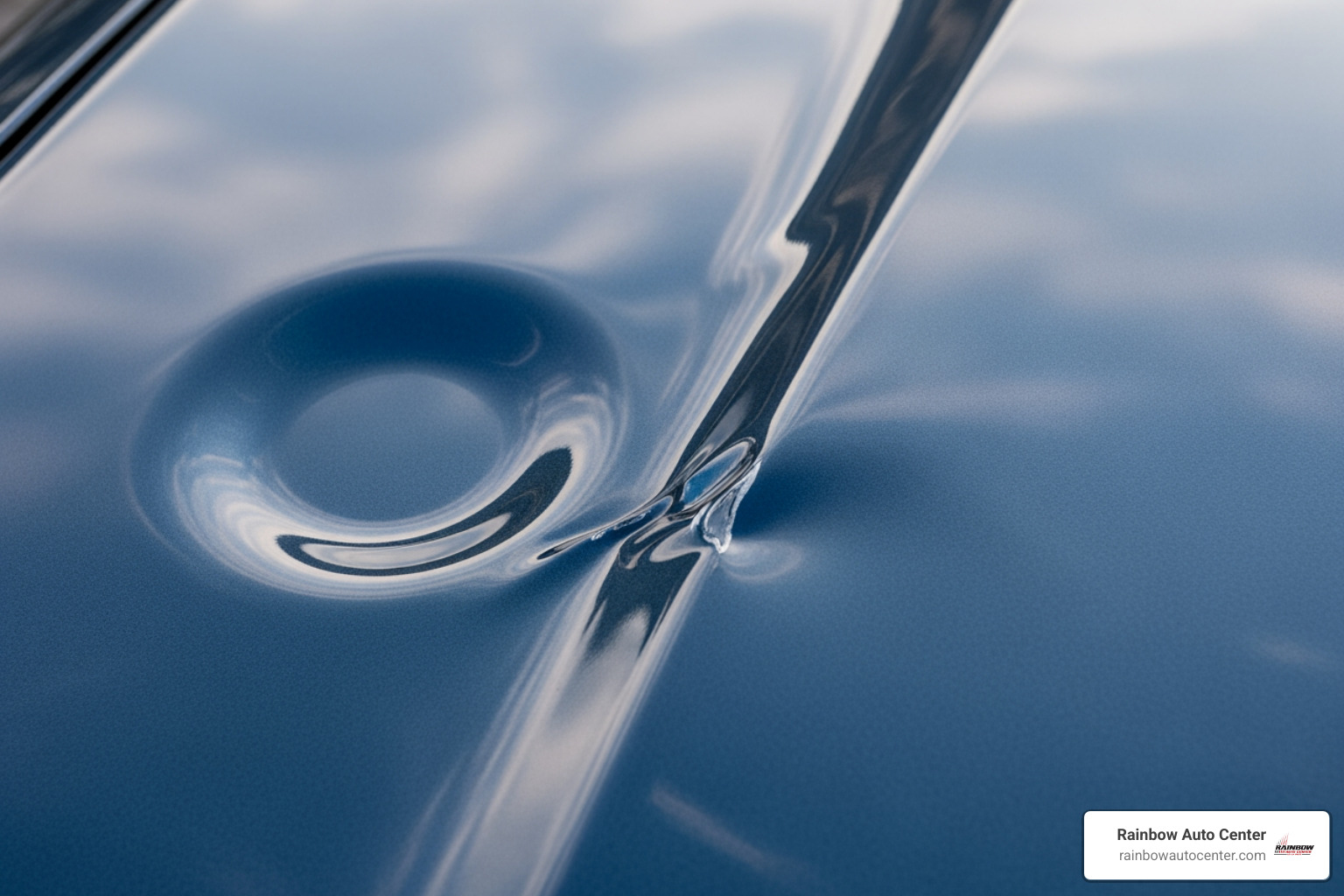 shallow round dent vs sharp creased dent - car hood dent repair