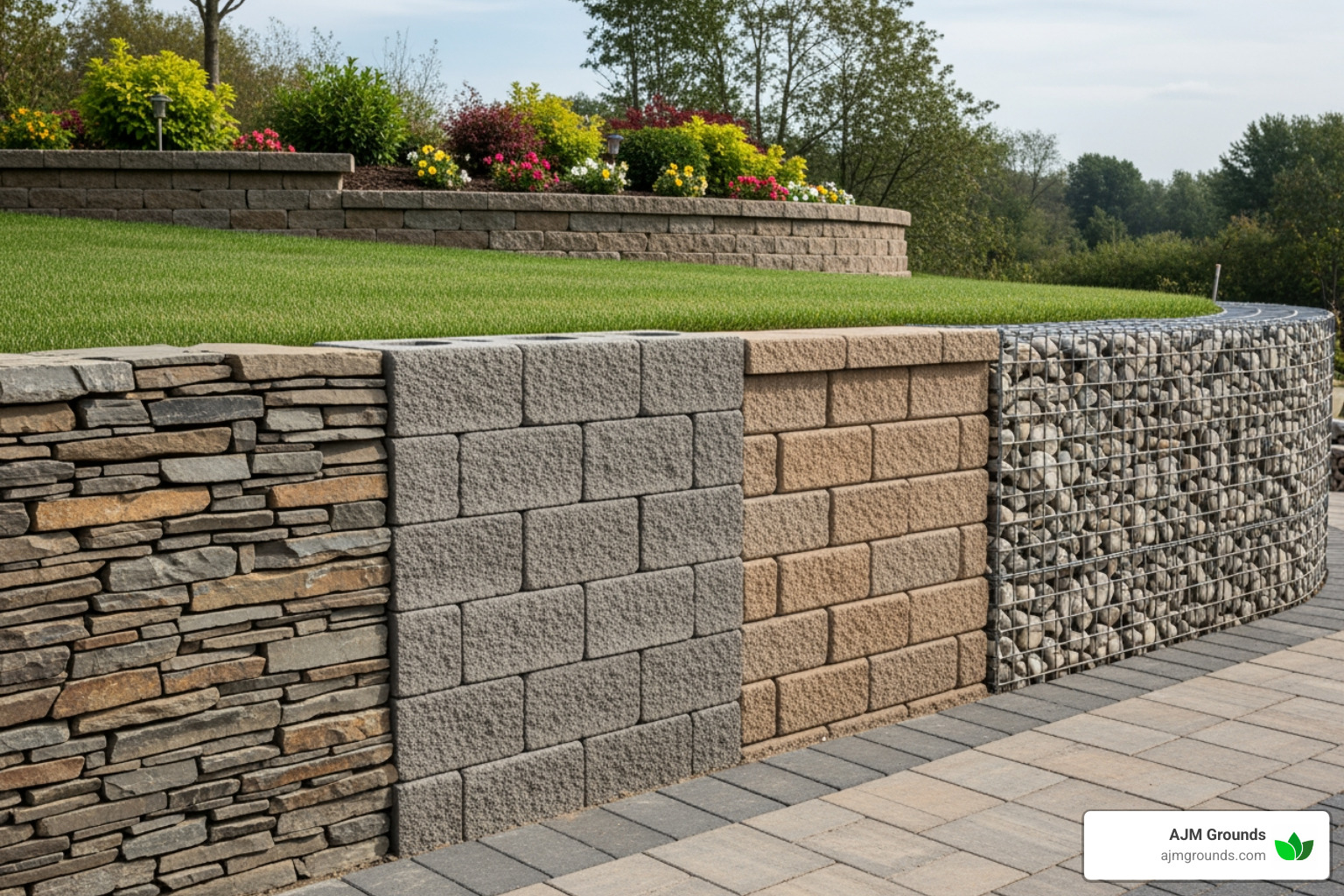 image of various retaining wall materials like stacked stone and interlocking concrete blocks - landscape retaining walls image of various retaining wall materials like stacked stone and interlocking concrete blocks - landscape retaining walls