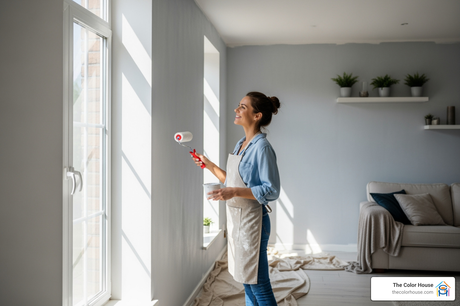 happy homeowner admiring their newly painted walls - paint specialist