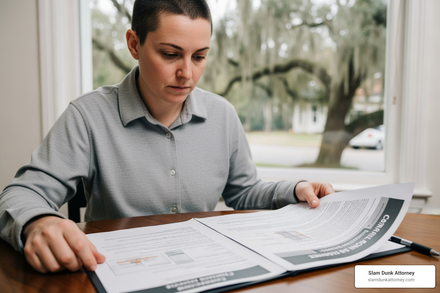 Concerned person reviewing an insurance document in Georgia - Legal advice car accident