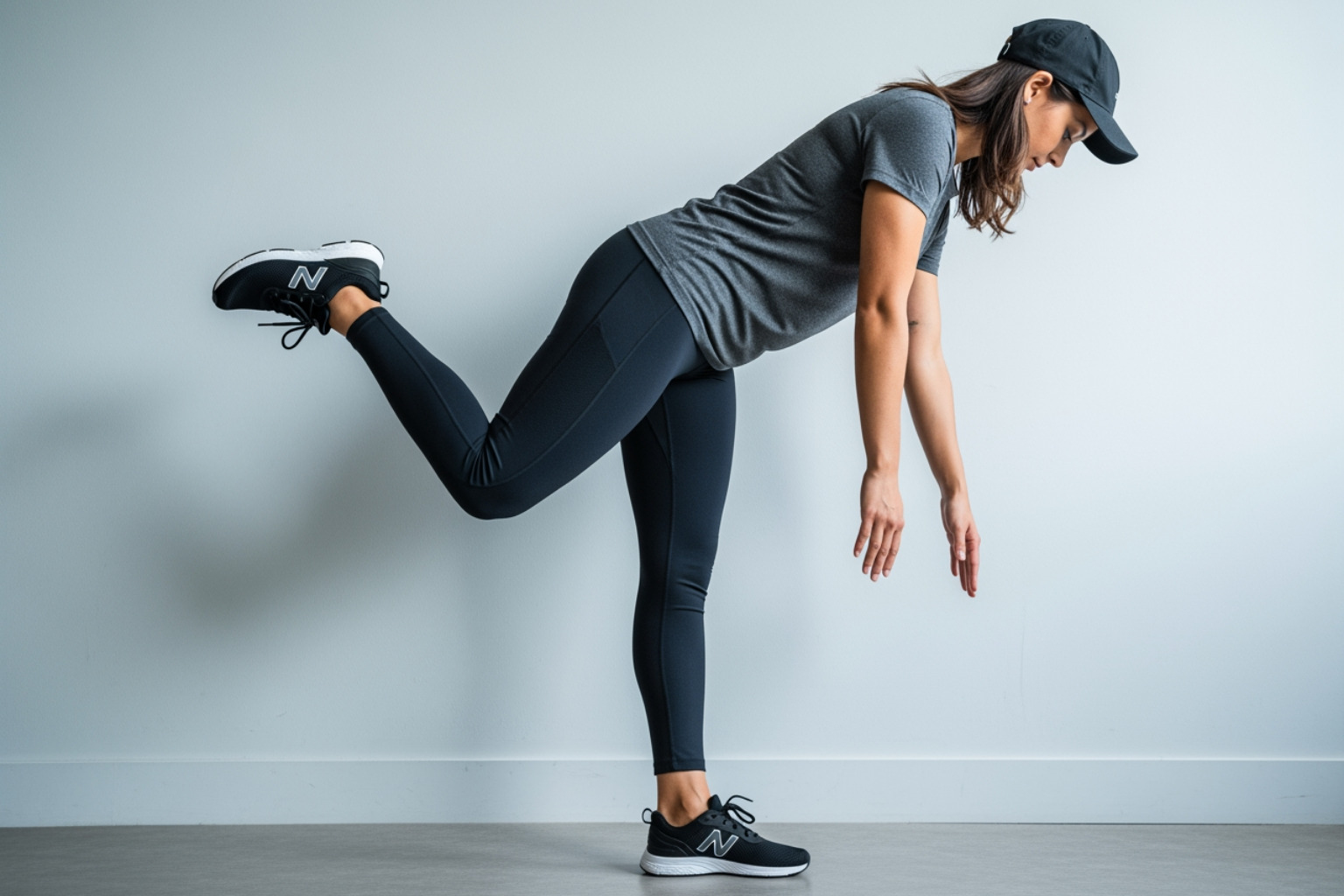person stretching their calf muscle against a wall, demonstrating a simple leg stretch - aching feet legs