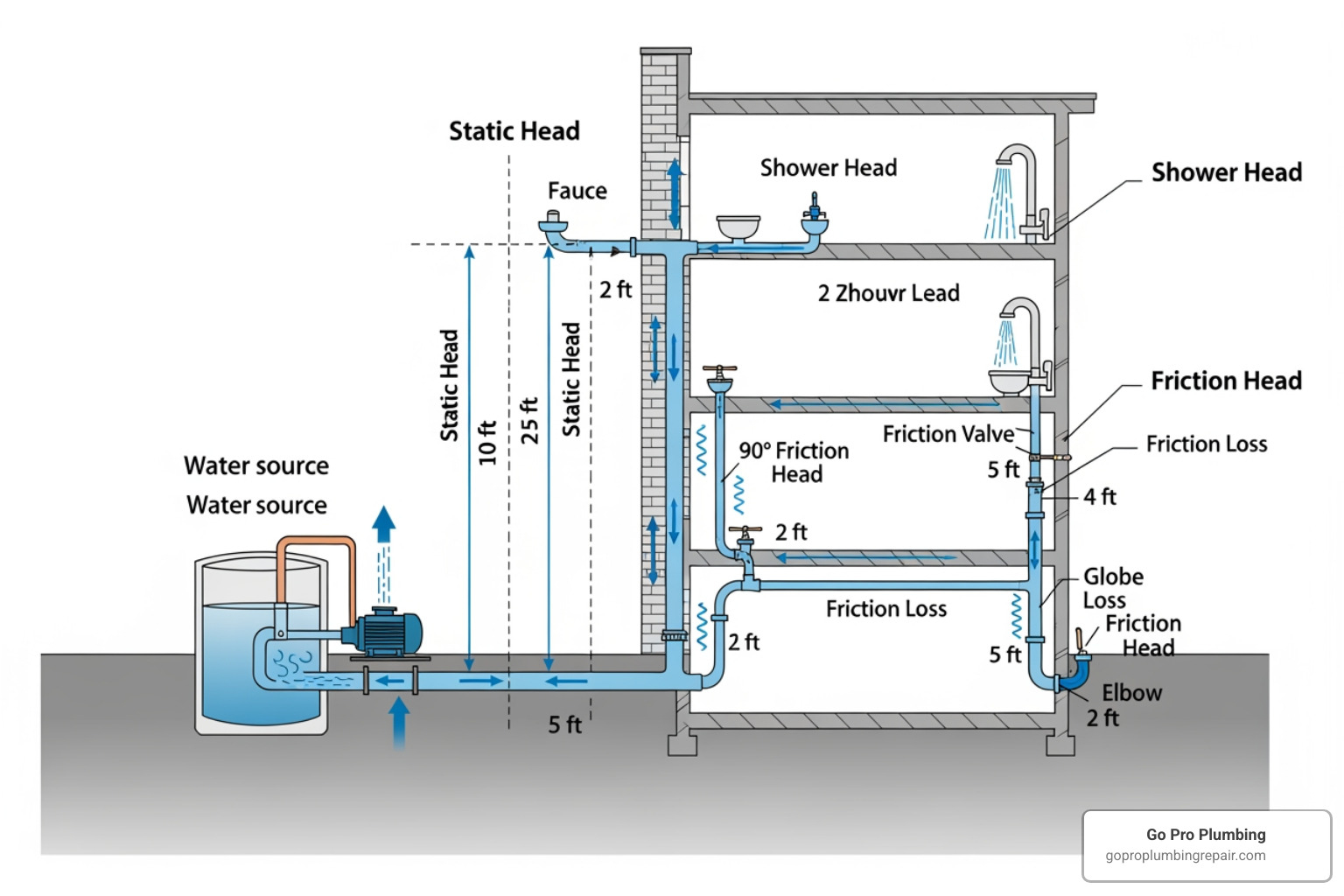 diagram illustrating static head vs. friction head - recirculation pump sizing