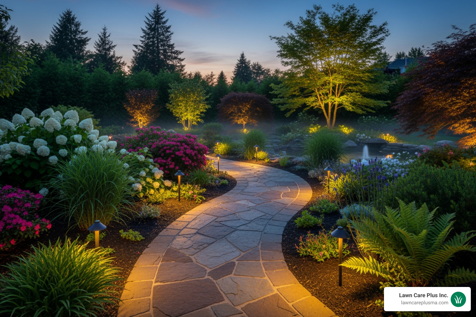 curved walkway with lighting - backyard walkway ideas