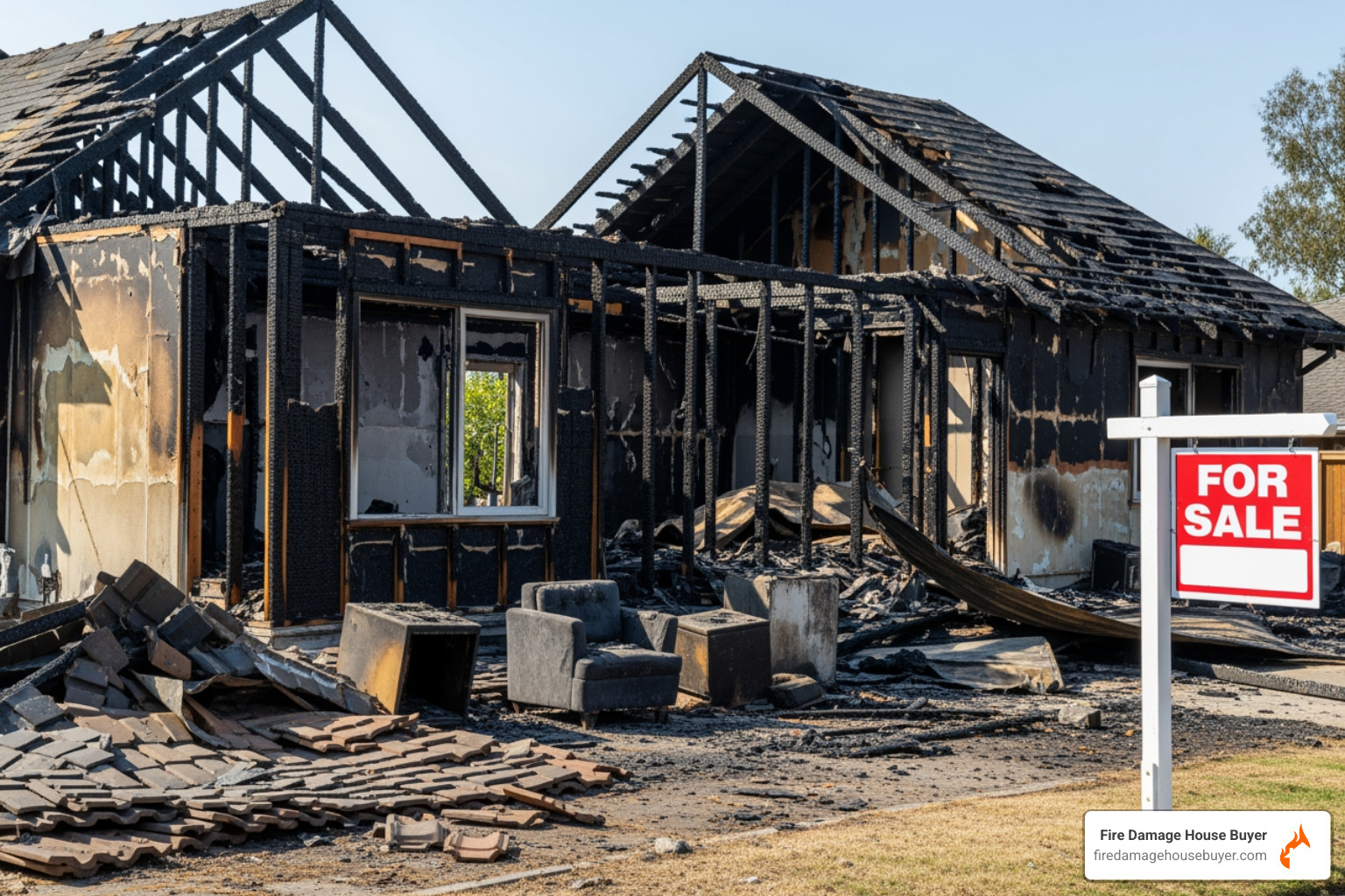 Boarded-up window of a fire-damaged house - how to sell a burned house Boarded-up window of a fire-damaged house - how to sell a burned house