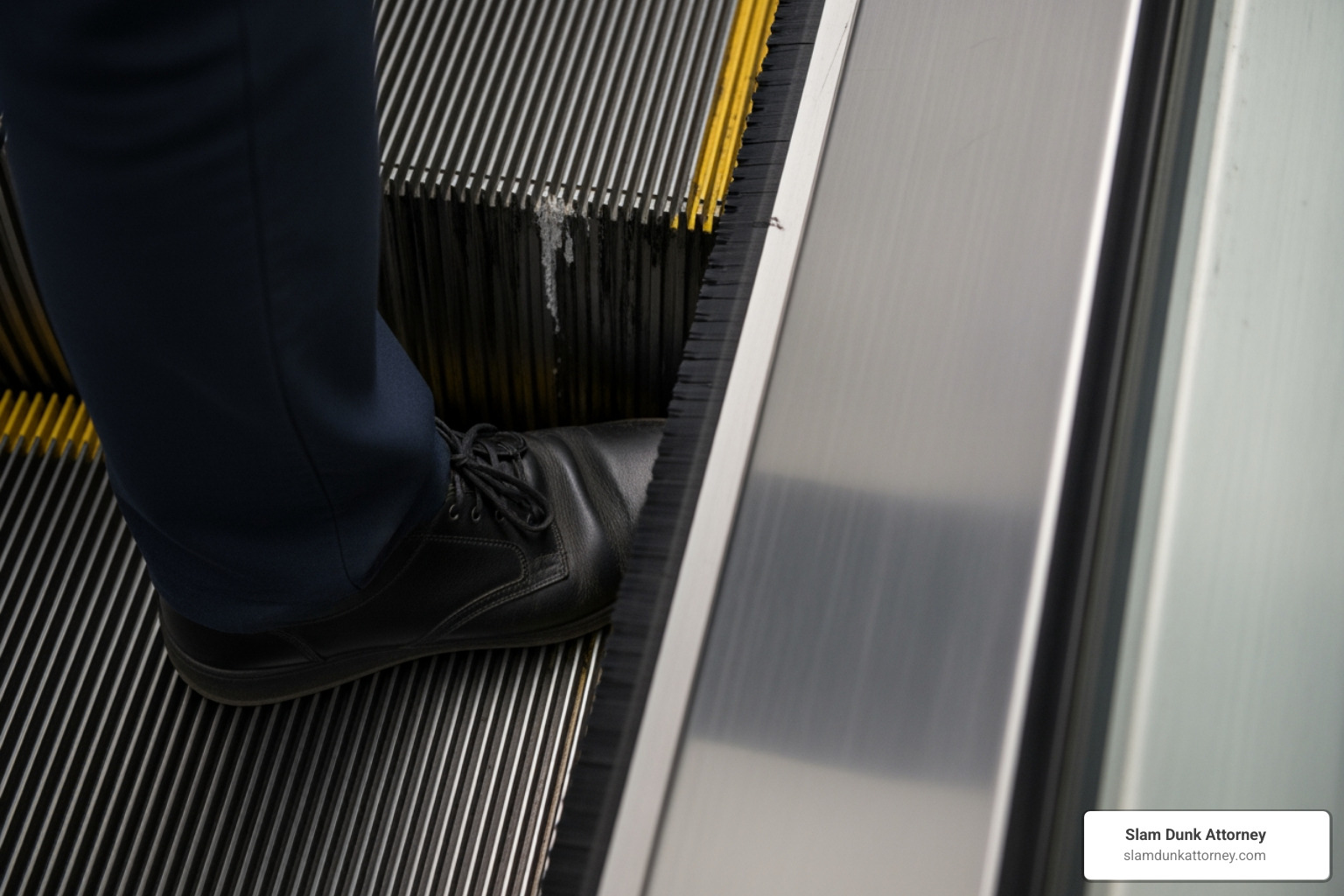 Person taking a photo of an escalator hazard with their phone in a Georgia setting - escalator injury claim