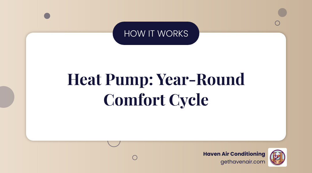 Infographic showing how a heat pump works: in heating mode, it extracts heat from outdoor air and transfers it inside using a refrigerant cycle and reversing valve; in cooling mode, it reverses the process to remove heat from indoors and release it outside, providing year-round comfort with a single energy-efficient system - heat pump installation in whittier ca infographic simple-info-landscape-card Infographic showing how a heat pump works: in heating mode, it extracts heat from outdoor air and transfers it inside using a refrigerant cycle and reversing valve; in cooling mode, it reverses the process to remove heat from indoors and release it outside, providing year-round comfort with a single energy-efficient system - heat pump installation in whittier ca infographic simple-info-landscape-card
