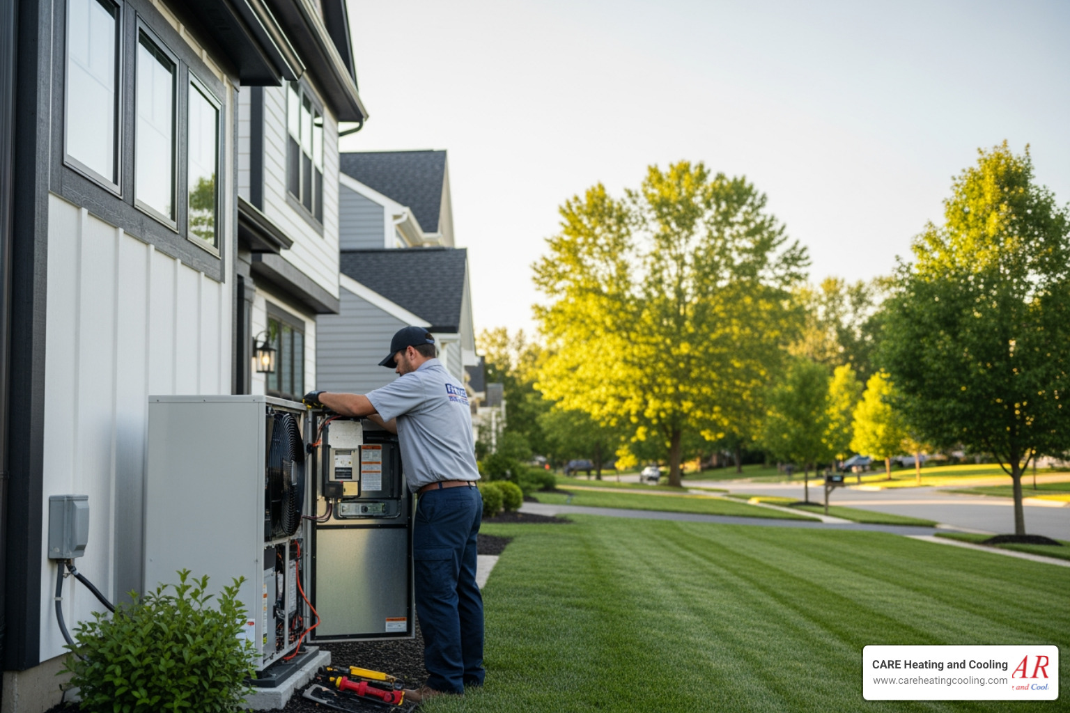 Infographic showing a cutaway view of a heat pump system in both heating and cooling modes, with arrows indicating heat transfer direction, refrigerant flow, and key components like the compressor, reversing valve, indoor coil, and outdoor coil, demonstrating year-round comfort for Dublin, OH homes - best heat pump repair in dublin, oh Infographic showing a cutaway view of a heat pump system in both heating and cooling modes, with arrows indicating heat transfer direction, refrigerant flow, and key components like the compressor, reversing valve, indoor coil, and outdoor coil, demonstrating year-round comfort for Dublin, OH homes - best heat pump repair in dublin, oh