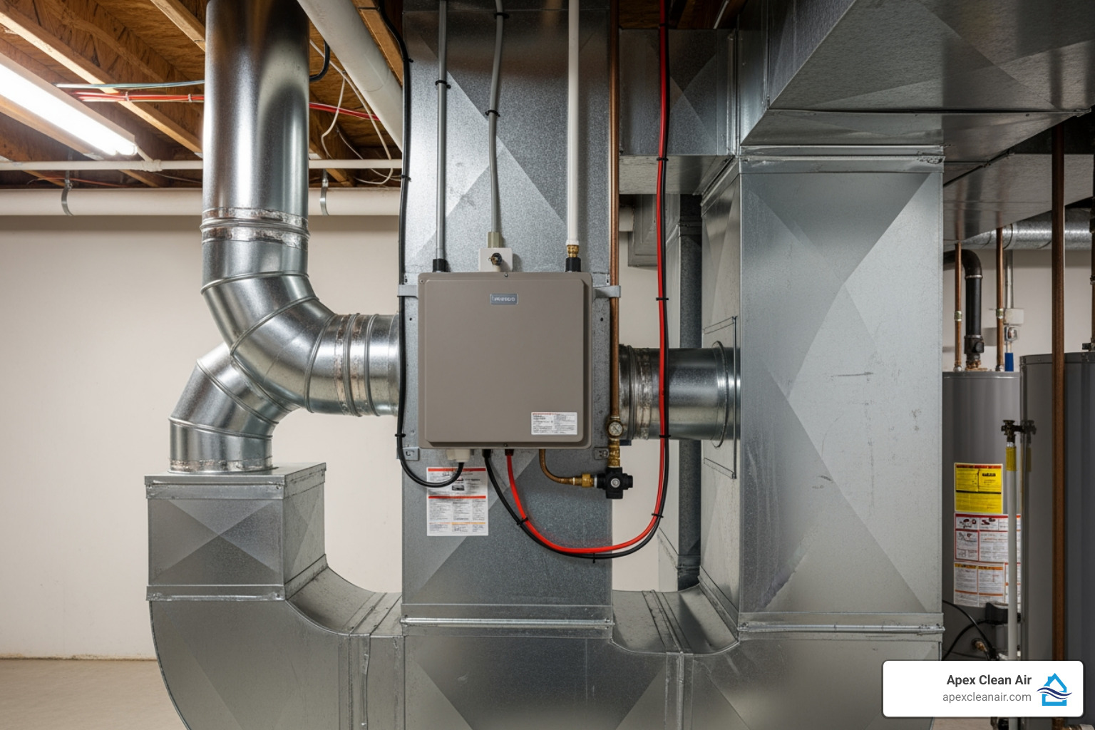 a humidifier attached to HVAC ductwork - whole home humidification