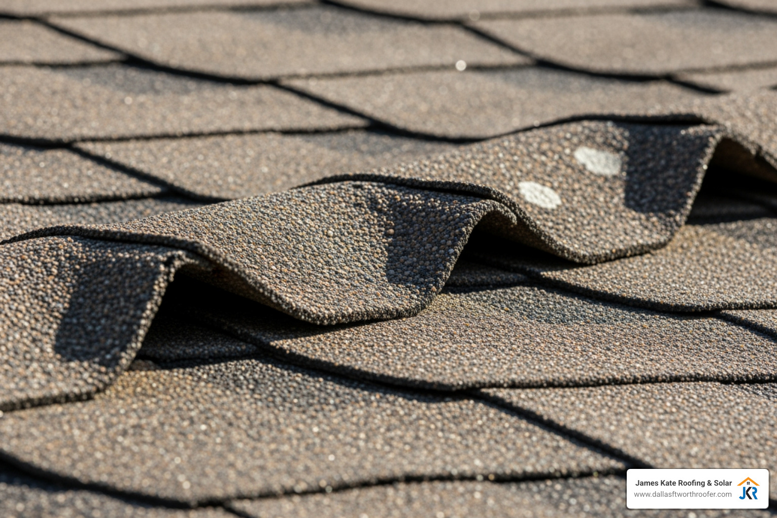 curling and buckling asphalt shingles on a roof - roofer company near me