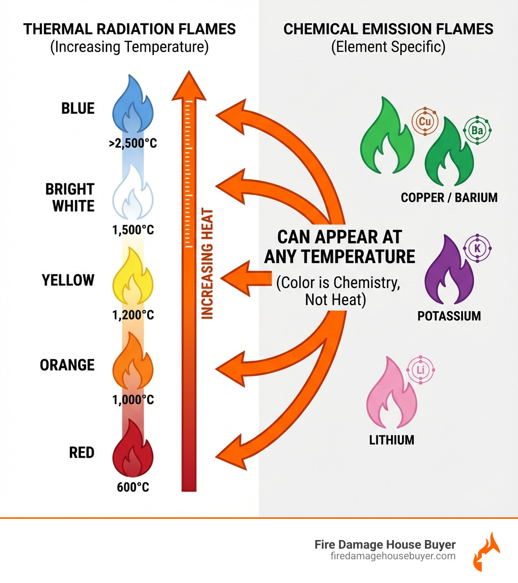 Infographic showing the difference between thermal radiation flame colors (red, orange, yellow, white, blue - how hot is green fire infographic Infographic showing the difference between thermal radiation flame colors (red, orange, yellow, white, blue - how hot is green fire infographic