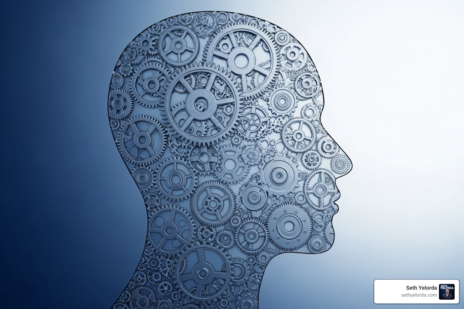 person's silhouette with gears in their head representing strategic thinking - From Output to Outcomes: How Mid-Level Managers Become Strategic Leaders