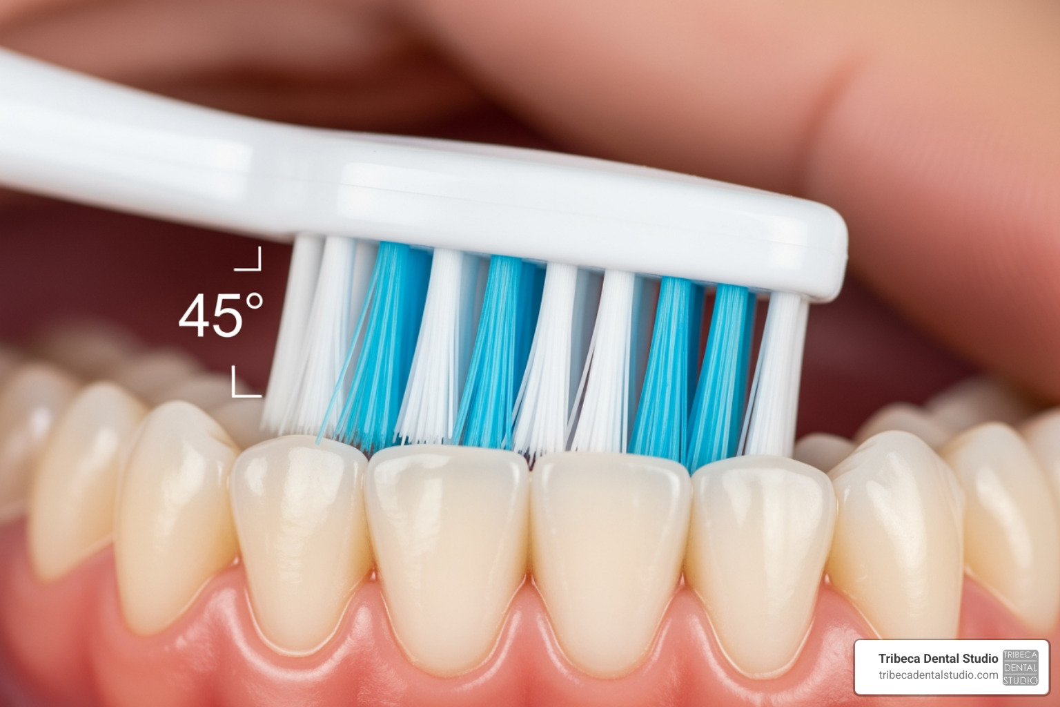 illustrating the 45-degree angle for brushing teeth - Cavity Prevention NYC