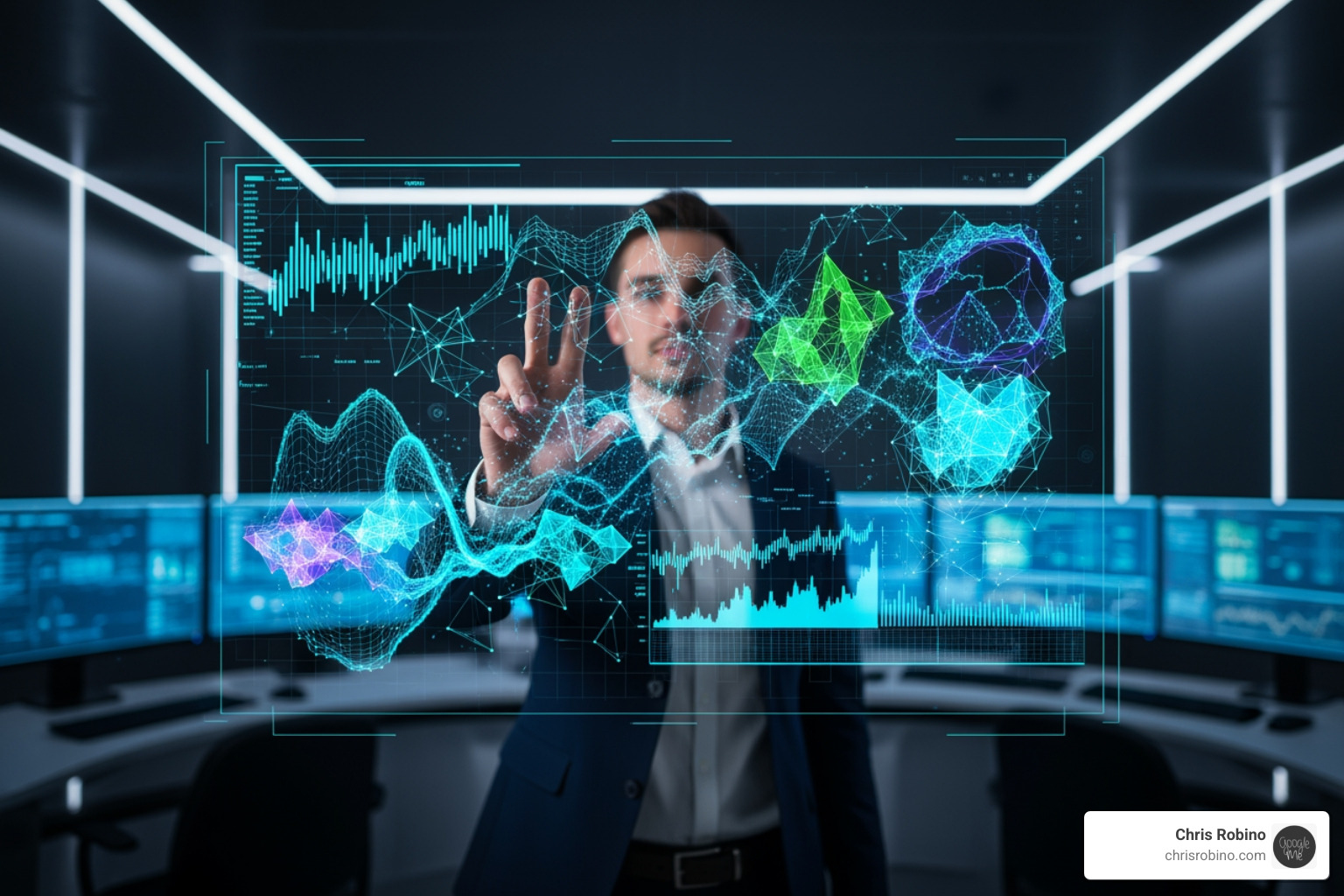 Person interacting with AI-driven data visualization - information technology consulting firms