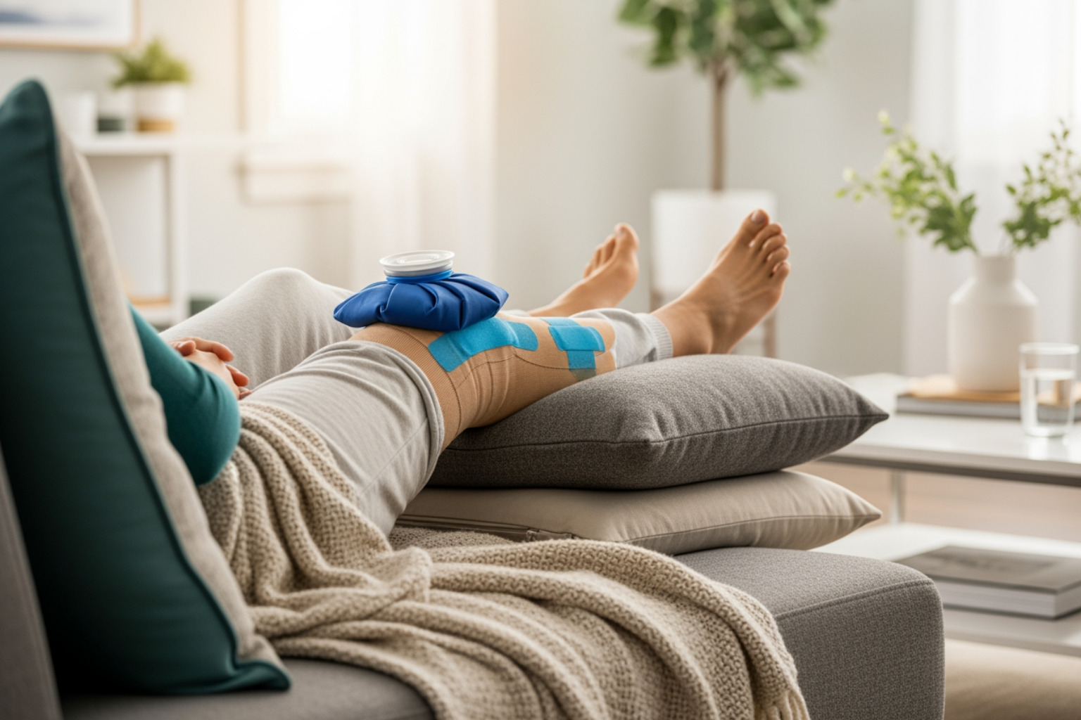 four components of the R.I.C.E. method - care for a pulled muscle