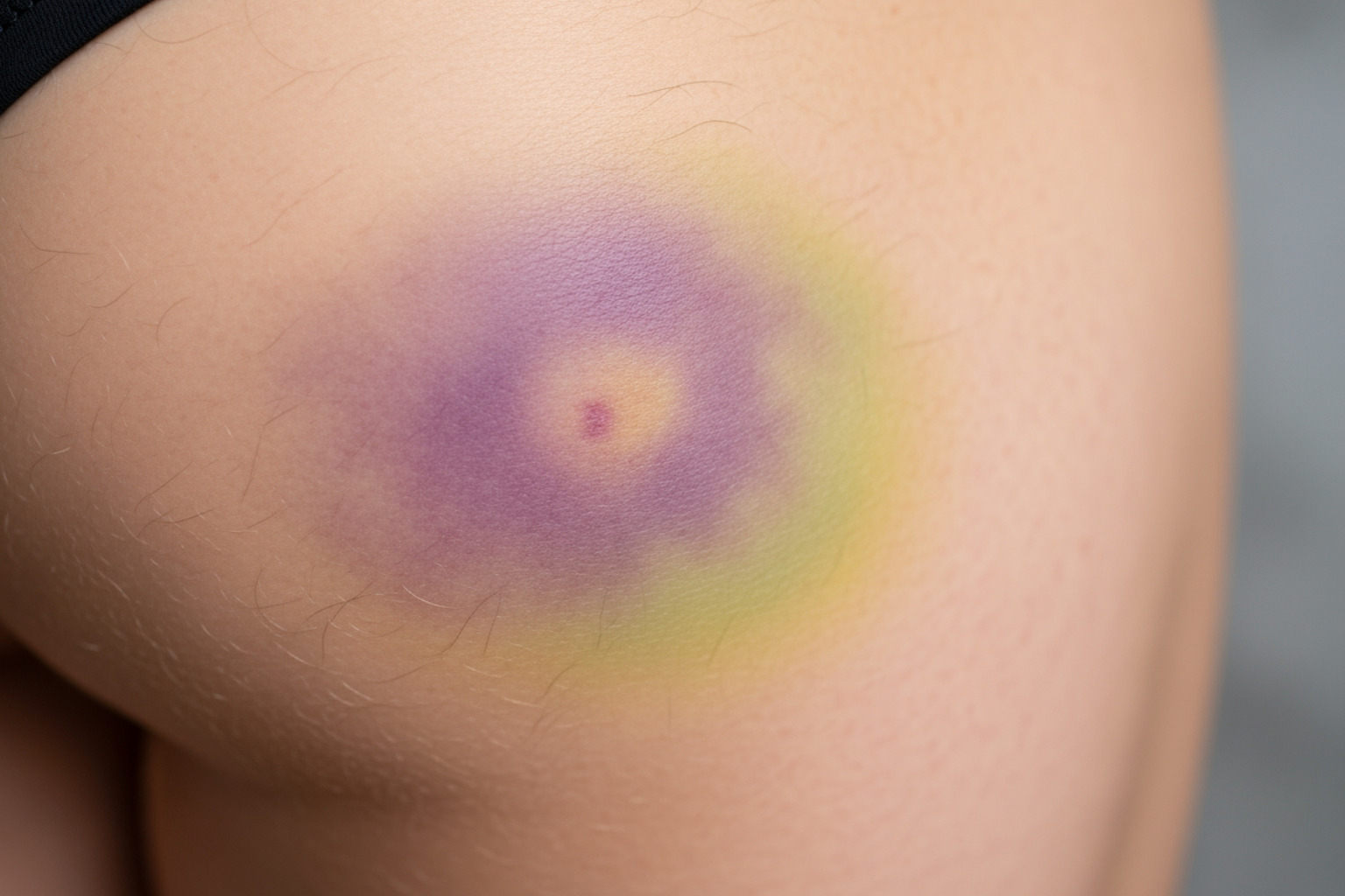moderate bruising on the back of a thigh - torn hamstring grades