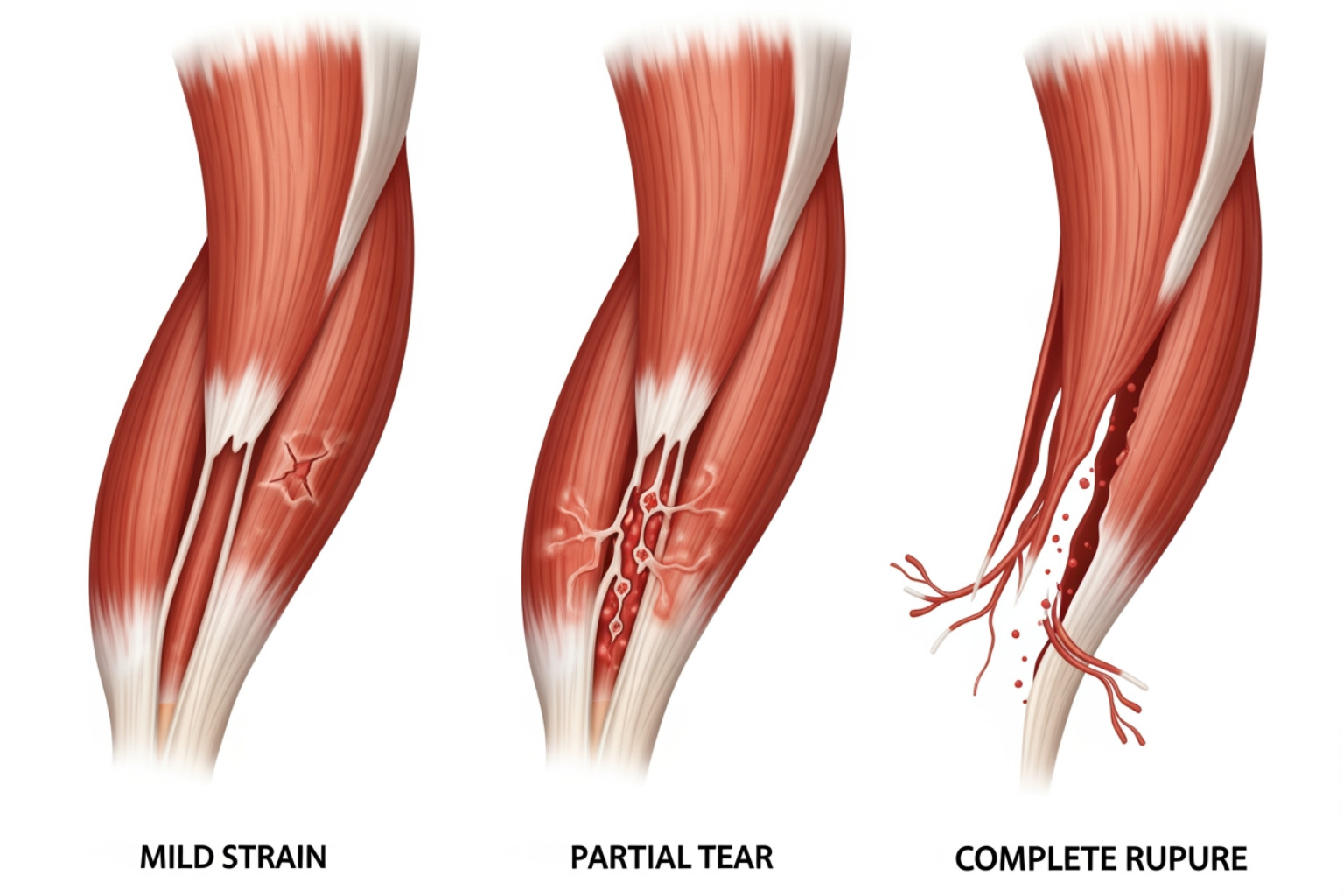 image illustrating the difference between Grade 1, 2, and 3 hamstring tears - rehabbing a pulled hamstring