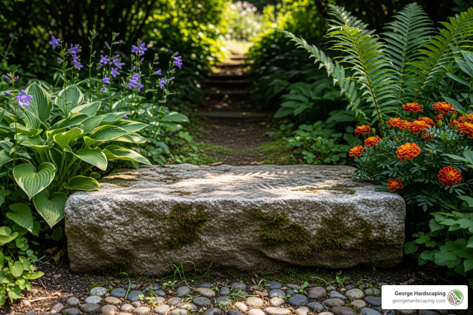 Outdoor stone steps illuminated by built-in LED lighting for nighttime safety. - outdoor step