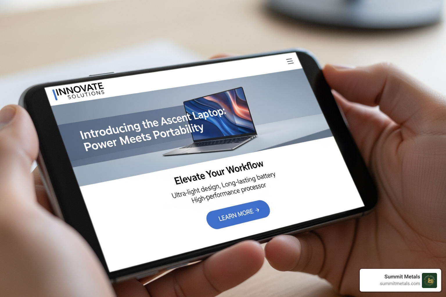 of a person's hands holding a smartphone with a Summit Metals promotional email on screen - buy silver at spot deals