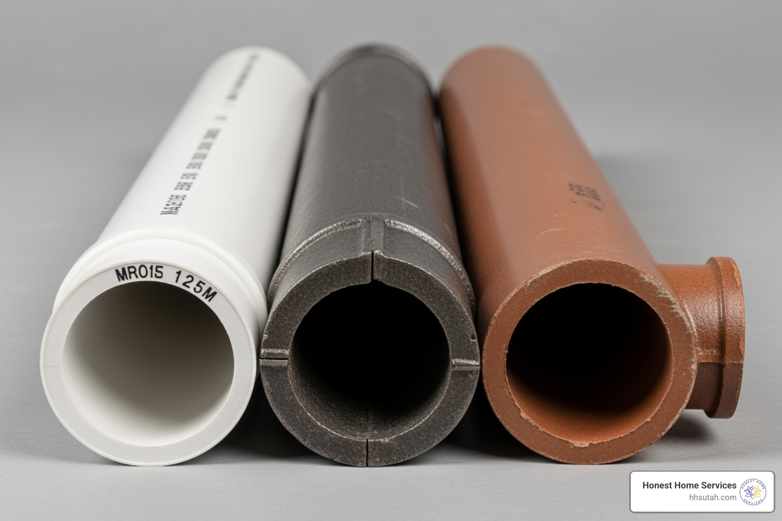 image of different sewer pipe materials like PVC, cast iron, and clay - connecting to sewer main line image of different sewer pipe materials like PVC, cast iron, and clay - connecting to sewer main line