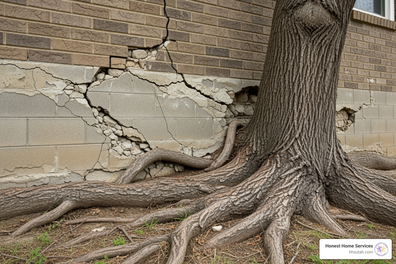 foundation cracks near a large tree - Tree root removal foundation cracks near a large tree - Tree root removal