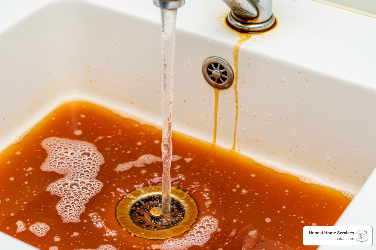 discolored, rusty water coming from a kitchen faucet - water main line repair cost