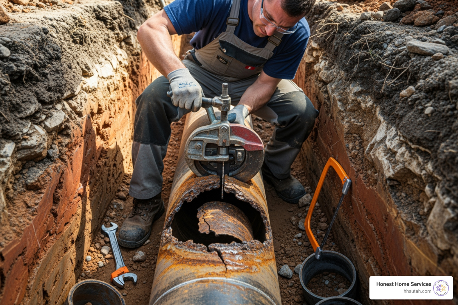 plumber cutting out a corroded section of pipe - water main line repair cost plumber cutting out a corroded section of pipe - water main line repair cost