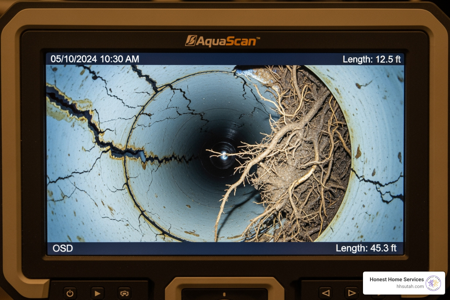sewer camera inspection screen showing pipe interior - Sewer repair cost sewer camera inspection screen showing pipe interior - Sewer repair cost