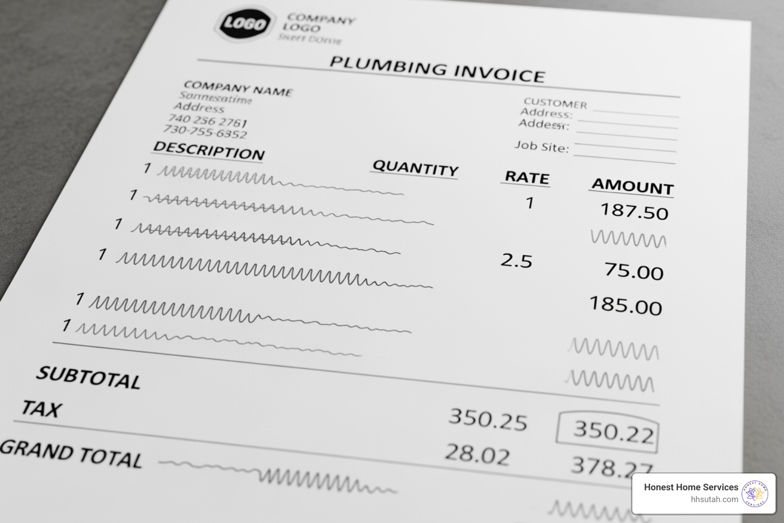image of an invoice or quote for plumbing work - connecting to sewer main line image of an invoice or quote for plumbing work - connecting to sewer main line