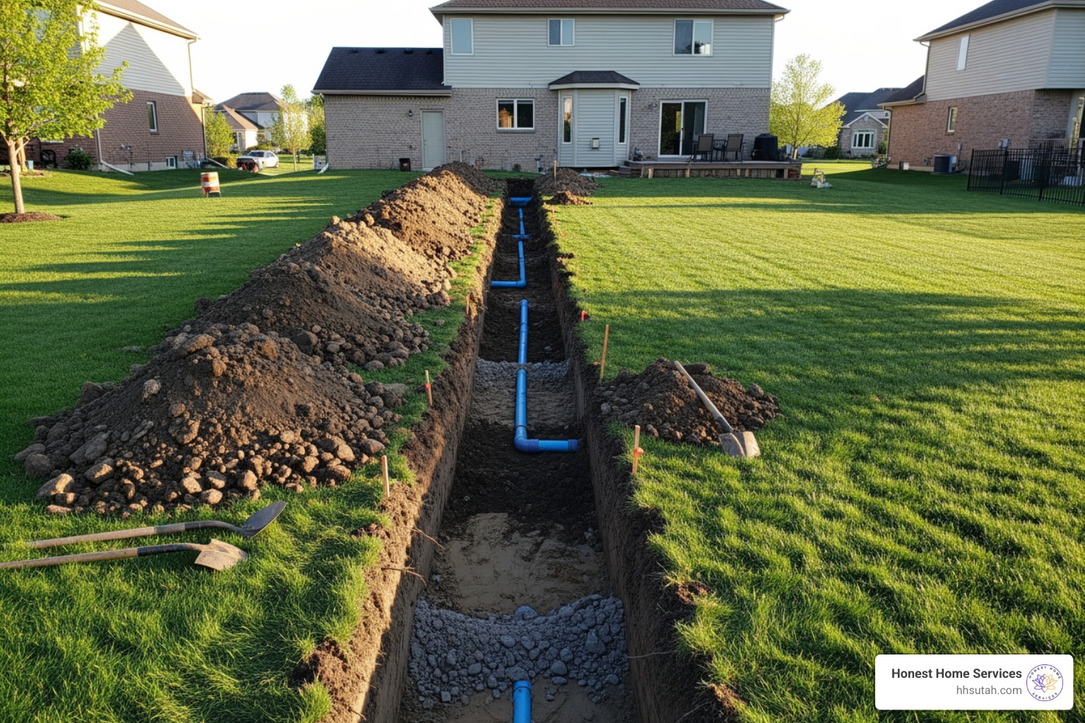 yard with a long trench dug - cost to replace water main line to house yard with a long trench dug - cost to replace water main line to house
