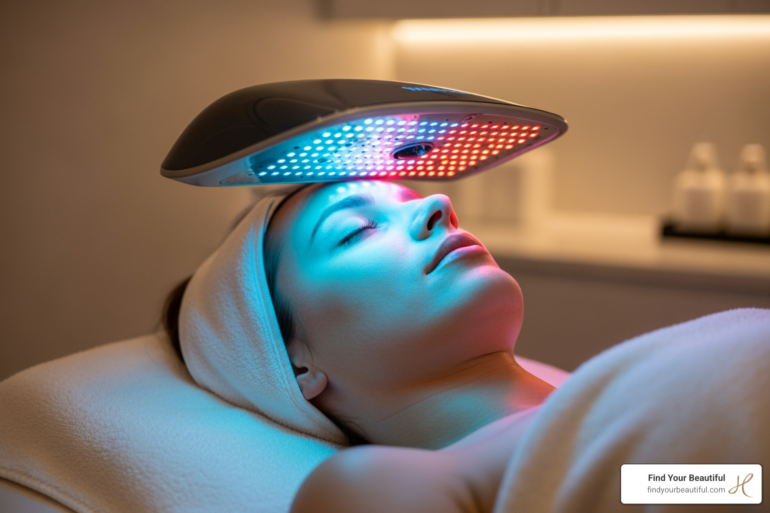 client receiving LED light therapy - anti-aging facial client receiving LED light therapy - anti-aging facial