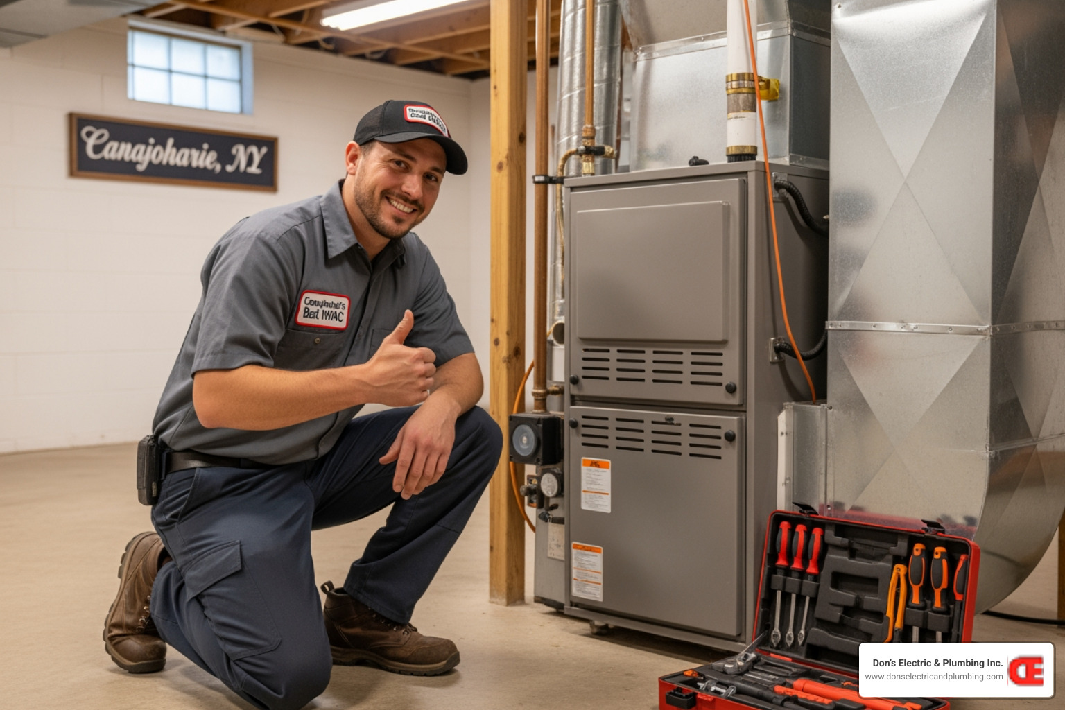 Infographic showing five dangerous furnace warning signs: gas smell or rotten egg odor, yellow flickering pilot light instead of blue, loud banging or screeching noises, carbon monoxide detector alarm sounding, and visible soot or rust around the furnace - best furnace repair in canajoharie, ny Infographic showing five dangerous furnace warning signs: gas smell or rotten egg odor, yellow flickering pilot light instead of blue, loud banging or screeching noises, carbon monoxide detector alarm sounding, and visible soot or rust around the furnace - best furnace repair in canajoharie, ny